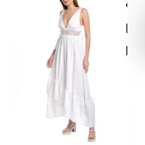 Ramy Brook Vandala V-neck Maxi Dress White Size 4 Ruffles Tank
